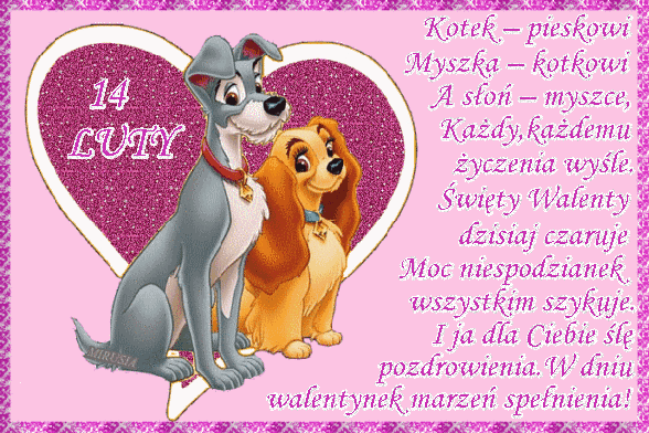 Dwa pieski z życzeniami na walentynki